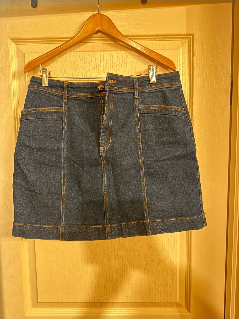 Denim A-Line Mini Skirt in Dark Blue